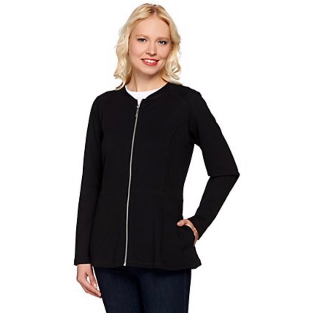 Denim & Co. Peplum Zip Front Long Sleeve Jacket